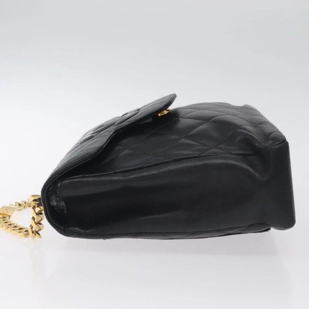 CHANEL Matelasse COCO Mark Chain Hand Bag Lamb Skin Black Gold CC Auth 129531V - Picture 7 of 14